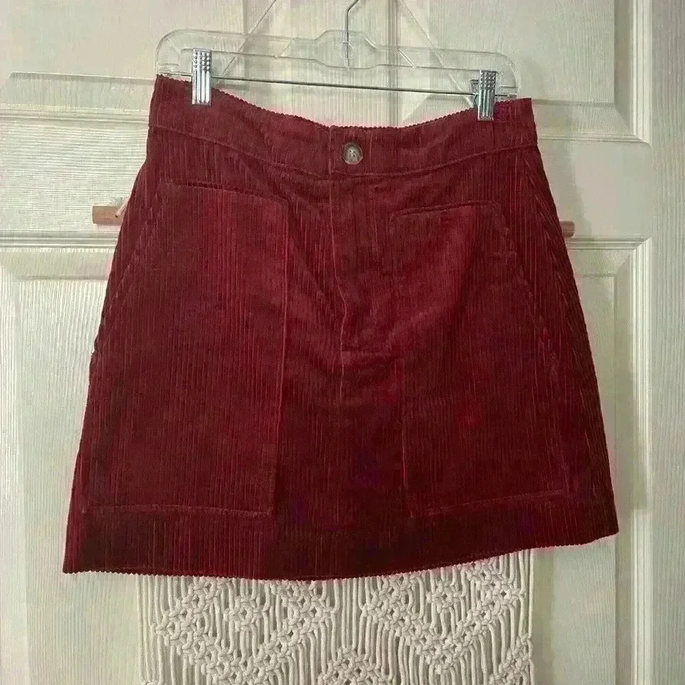 H&M Burgundy Corduroy A-Line Mini Skirt